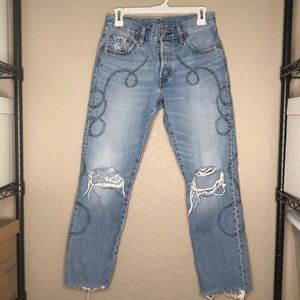 Levi’s 501 button fly nautical rope print crop rigid jeans size 26 x 28